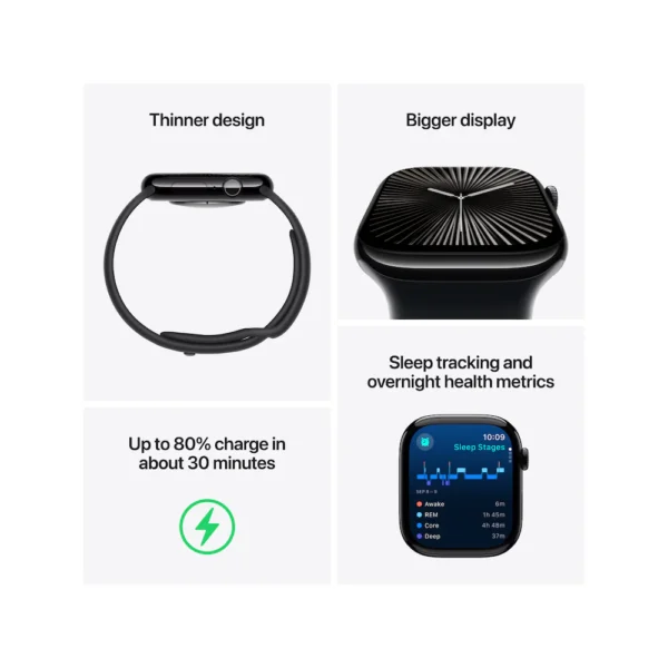 Apple Watch Series 10 Premium Clone – 42mm Jet Black Aluminium Case with Black Sport Band - Image 5